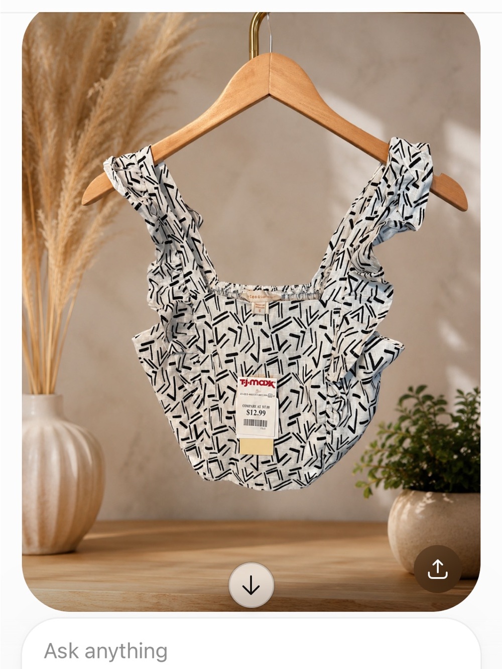 Monteau White Camisole with Black Abstract Print